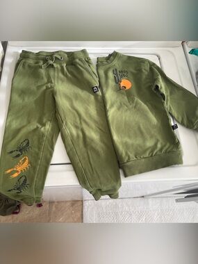 Olive Green Kids Sweatshirt & Jogger Set with Scorpion and Sun Graphics